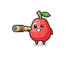 le personnage mignon de pomme d'eau tient un vieux télescope vecteur