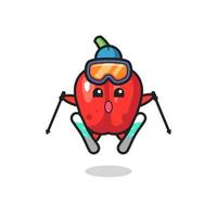 personnage mascotte de poivron rouge en tant que joueur de ski vecteur