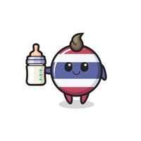 personnage de dessin animé d'insigne de drapeau de thaïlande de bébé avec la bouteille de lait vecteur