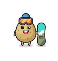 illustration du personnage de pomme de terre avec style snowboard vecteur