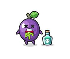 illustration d'un personnage de fruit de la passion vomissant à cause d'un empoisonnement vecteur