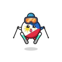personnage de mascotte d'insigne de drapeau des philippines en tant que joueur de ski vecteur
