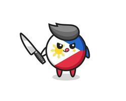 Adorable mascotte d'insigne du drapeau philippin en tant que psychopathe tenant un couteau vecteur