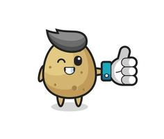 pomme de terre mignonne avec le symbole du pouce levé des médias sociaux vecteur