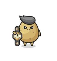 personnage mascotte de pomme de terre en tant que combattant mma avec la ceinture de champion vecteur