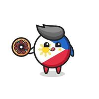 illustration d'un personnage insigne du drapeau philippin mangeant un beignet vecteur
