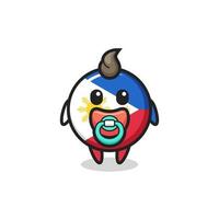 personnage de dessin animé d'insigne de drapeau de bébé philippines avec la tétine vecteur