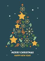 carte postale avec texte content Nouveau année et joyeux Noël avec Noël décorations et typographie conception. vecteur