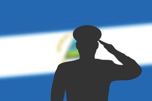 silhouette de soudure sur fond flou avec le drapeau du nicaragua. vecteur