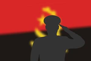 silhouette de soudure sur fond flou avec drapeau angola. vecteur