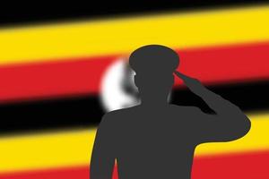 silhouette de soudure sur fond flou avec le drapeau ougandais. vecteur