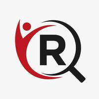 lettre r chercher et soins de santé logo conception. communauté chercheur logo symbole vecteur
