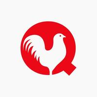 lettre q la volaille logo avec poule symbole. coq logo, poulet soupir modèle vecteur