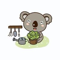 petit personnage de dessin animé de jardin de plantation de koala. vecteur