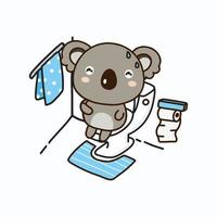 koala mignon caca sur les toilettes. personnage de dessin animé mignon. vecteur