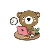 ours mignon travaillant sur ordinateur portable. personnage de dessin animé mignon. vecteur