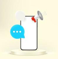 maquette de smartphone avec nuages de parole et mégaphone vecteur