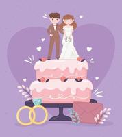 gâteau de mariage avec couple vecteur