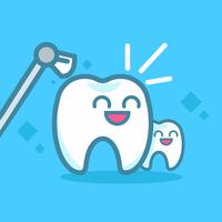Dentisterie Bannières Nettoyage des dents. Personnages kawaii mignons. Illustration de plat Vector