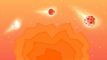 coucher de soleil fond orange avec étoiles et planète soleil reculé vecteur