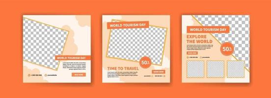 modèle de publication sur les réseaux sociaux pour la promotion de la journée mondiale du tourisme. vecteur