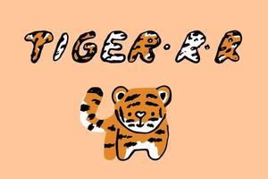 tigre de vecteur mignon et texte dessiné à la main de tigre-rr