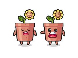 illustration de la dispute entre deux personnages mignons de pot de tournesol vecteur