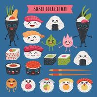 collection de rouleaux kawaii et de personnages de sushi vecteur