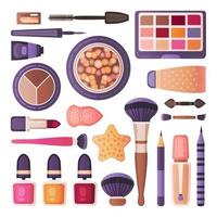 ensemble d'outils de maquillage pour le visage. cosmétiques décoratifs vecteur