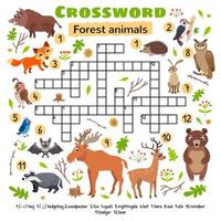 mots croisés animaux de la forêt. jeu pour les enfants d'âge préscolaire vecteur