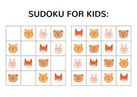 jeu de sudoku pour les enfants avec des images mignonnes. vecteur