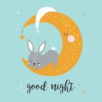 bonne nuit avec le concept de design lapin et lune. impression enfantine vecteur