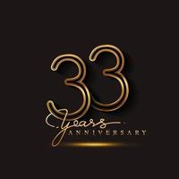 33 ans anniversaire logo doré isolé sur fond noir vecteur