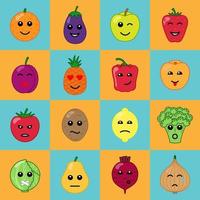 icônes de visage de légumes et de fruits vecteur