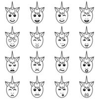 icônes de visage de licorne émotionnelle vecteur