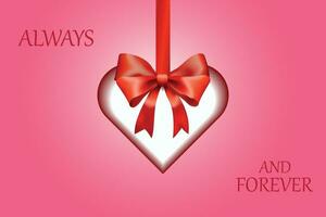 carte avec une cœur et une rouge arc pour valentines journée sur une rose Contexte. vecteur illustration.