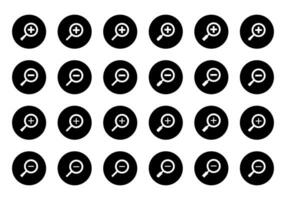Zoom bouton icône vecteur ensemble collection. grossissant verre signe symbole dans noir cercle