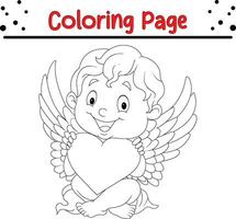 marrant peu Cupidon en portant cœur coloration page vecteur illustration