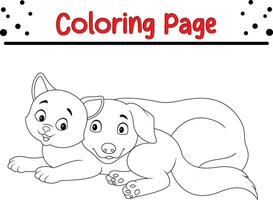 dessin animé chat chien relaxant coloration page pour des gamins vecteur