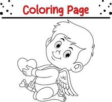 Cupidon garçon est tenir l'amour coloration page pour les enfants. vecteur illustration coloration livre.