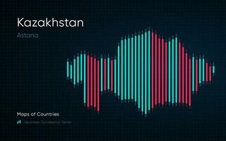 kazakhstan, qazaqstan carte est montré dans une graphique avec bars et lignes. Japonais chandelier graphique séries vecteur