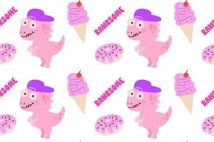 dinosaure, Donut et la glace crème mignonne sans couture modèle vecteur