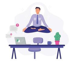 yoga Bureau homme ouvrier méditer. vecteur illustration