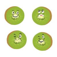kiwi fruit dessin animé personnage avec verdâtre marron flou peau et montrer du doigt main geste, pour agriculture ou Frais nourriture conception. kiwi fruit vecteur personnages, dessin animé mignonne kiwi fruit dessin animé émoticônes.