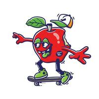 illustration dessin animé Pomme avec content visage en jouant patin bien pour t chemise conception et autocollant vecteur