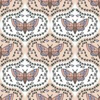 faucon papillon de nuit dans feuilles et fleurs Cadre sans couture modèle. parfait impression pour tee, papier, textile et tissu. vecteur