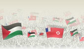 Palestine et Wallis et futuna drapeaux dans une foule de applaudissement personnes. vecteur
