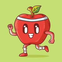 mignonne content Pomme fruit mascotte personnage fonctionnement vecteur dessin animé illustration. Pomme vecteur dessin animé illustration