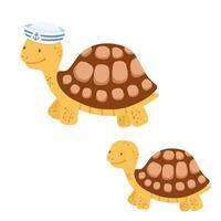 vecteur mignonne souriant tortue avec marin chapeau isolé sur blanc Contexte. bébé personnage illustration