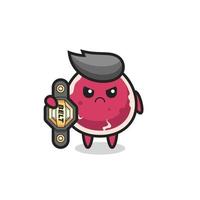 personnage de mascotte de boeuf en tant que combattant mma avec la ceinture de champion vecteur